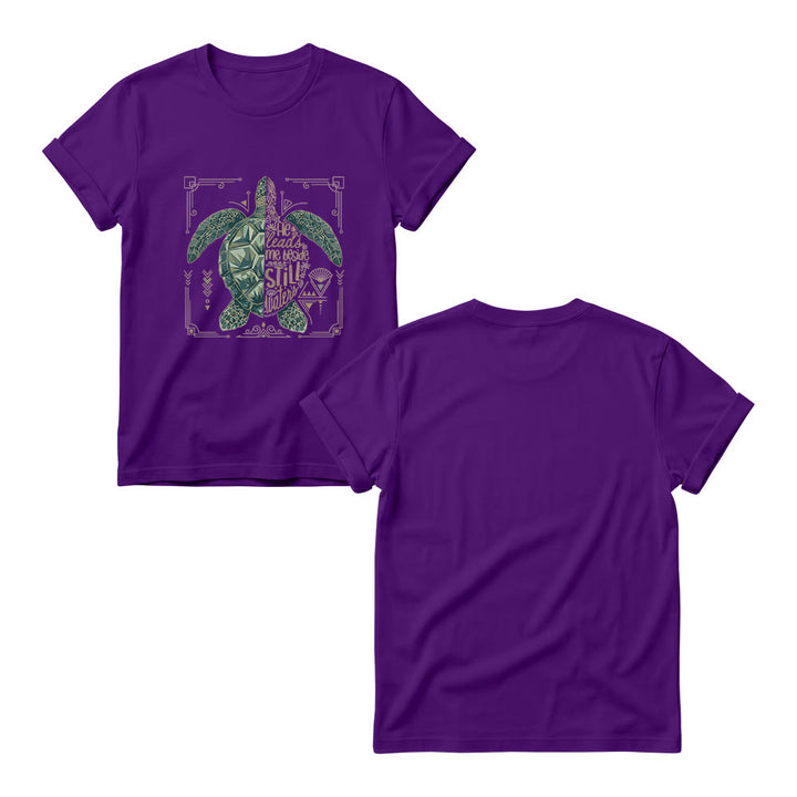 Christianartworkshop T-shirt à col rond pour femme avec bordure ornée d'une tortue marine géométrique fendue et d'une phrase dévotionnelle tirée d'un psaume - image 13