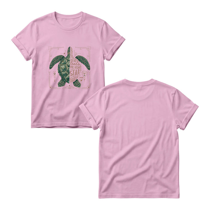 Christianartworkshop T-shirt à col rond pour femme avec bordure ornée d'une tortue marine géométrique fendue et d'une phrase dévotionnelle tirée d'un psaume - image 5