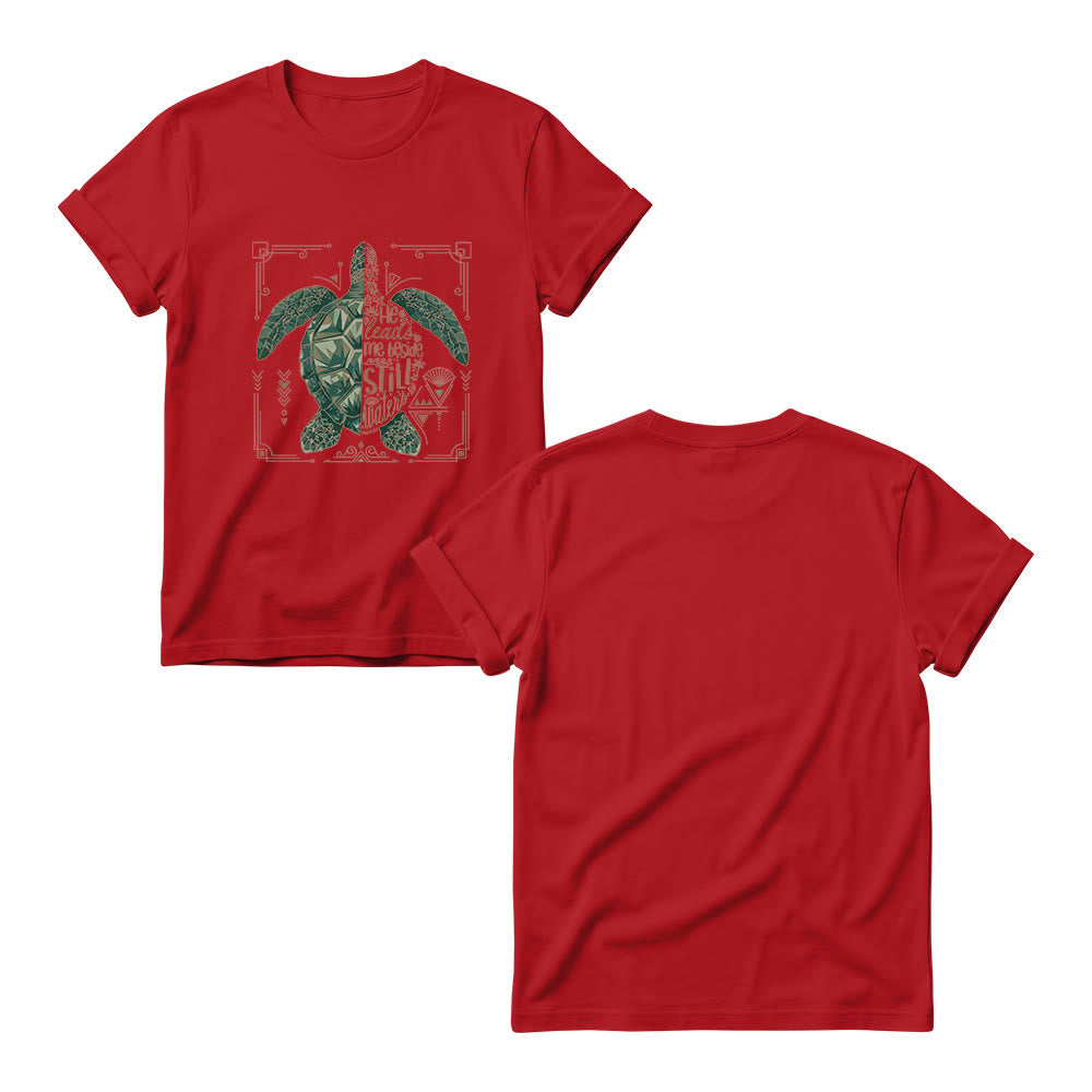 Christianartworkshop T-shirt à col rond pour femme avec bordure ornée d'une tortue marine géométrique fendue et d'une phrase dévotionnelle tirée d'un psaume - image 15