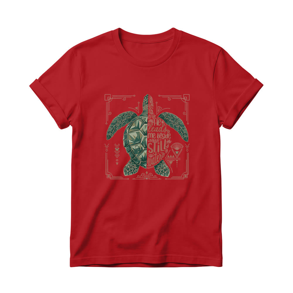 Christianartworkshop T-shirt à col rond pour femme avec bordure ornée d'une tortue marine géométrique fendue et d'une phrase dévotionnelle tirée d'un psaume - Rouge - 4XL - image 14