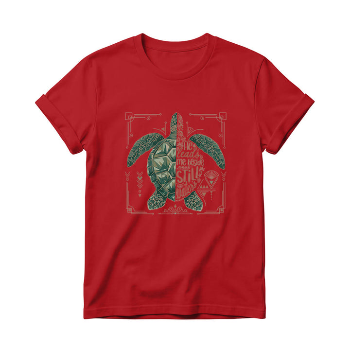 Christianartworkshop T-shirt à col rond pour femme avec bordure ornée d'une tortue marine géométrique fendue et d'une phrase dévotionnelle tirée d'un psaume - Rouge - 4XL - image 14