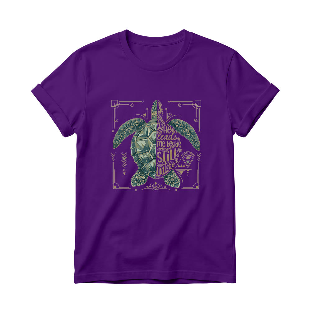 Christianartworkshop T-shirt à col rond pour femme avec bordure ornée d'une tortue marine géométrique fendue et d'une phrase dévotionnelle tirée d'un psaume - Violet - 4XL - image 12