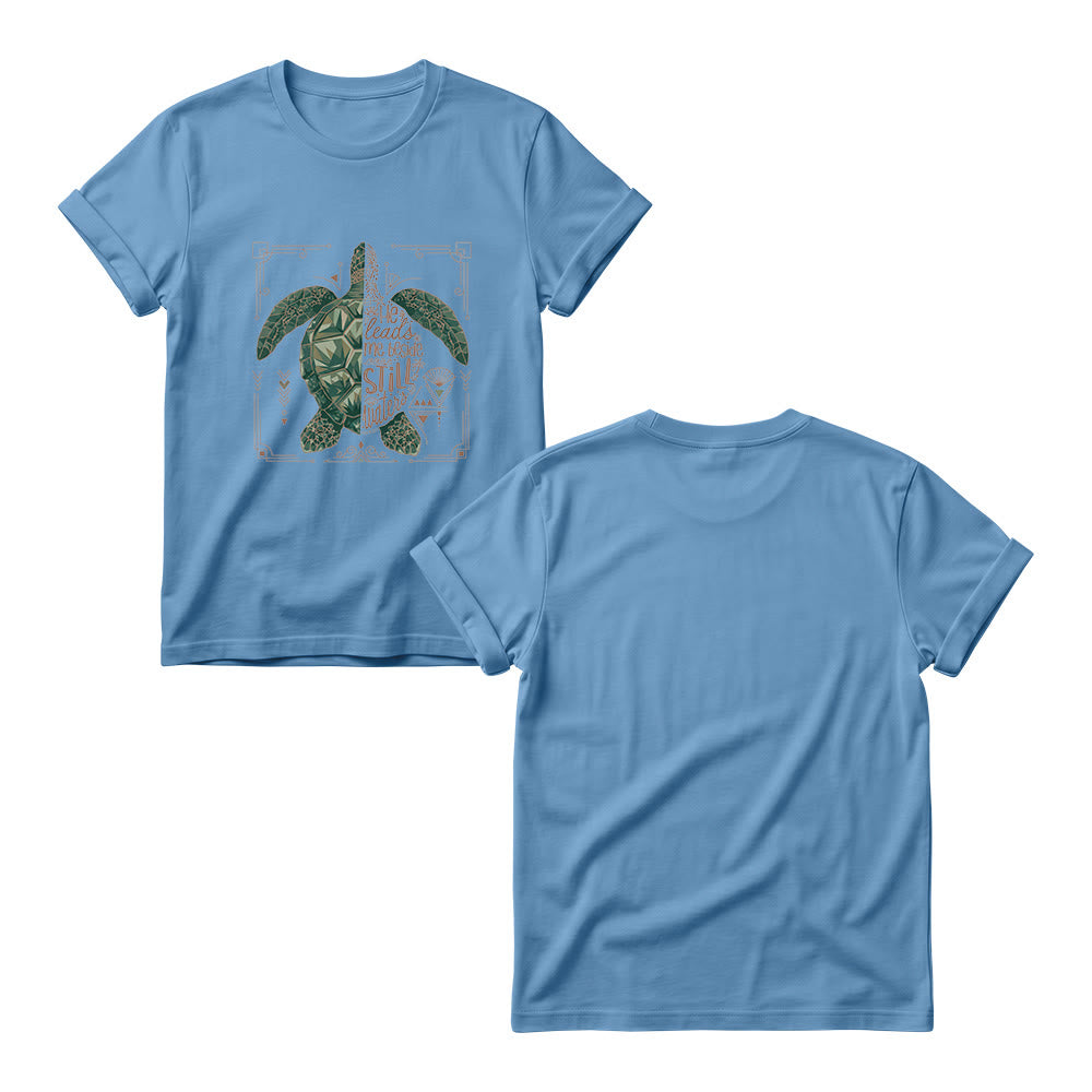 Christianartworkshop T-shirt à col rond pour femme avec bordure ornée d'une tortue marine géométrique fendue et d'une phrase dévotionnelle tirée d'un psaume - image 1