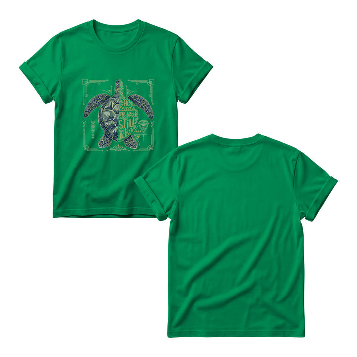 Christianartworkshop T-shirt à col rond pour femme avec bordure ornée d'une tortue marine géométrique fendue et d'une phrase dévotionnelle tirée d'un psaume - image 17