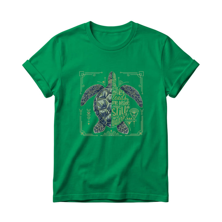 Christianartworkshop T-shirt à col rond pour femme avec bordure ornée d'une tortue marine géométrique fendue et d'une phrase dévotionnelle tirée d'un psaume - Vert - 4XL - image 16