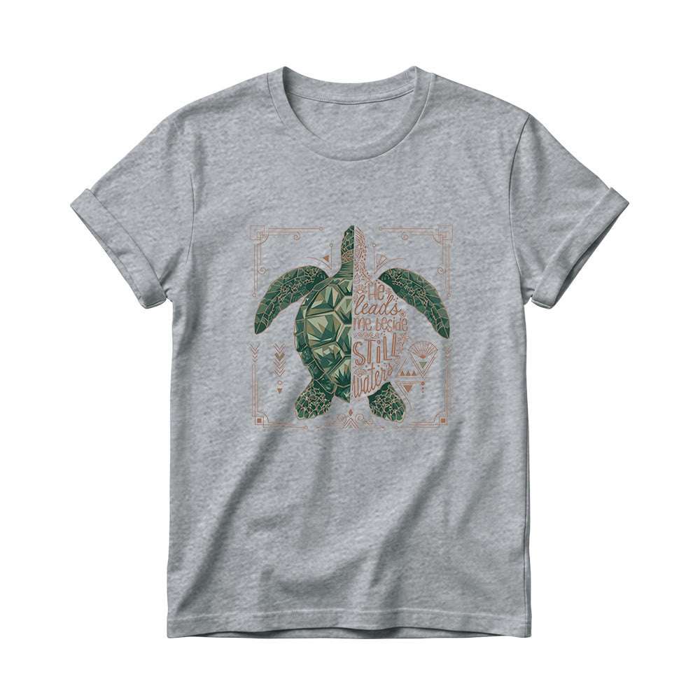 Christianartworkshop T-shirt à col rond pour femme avec bordure ornée d'une tortue marine géométrique fendue et d'une phrase dévotionnelle tirée d'un psaume - Gris - 4XL - image 10
