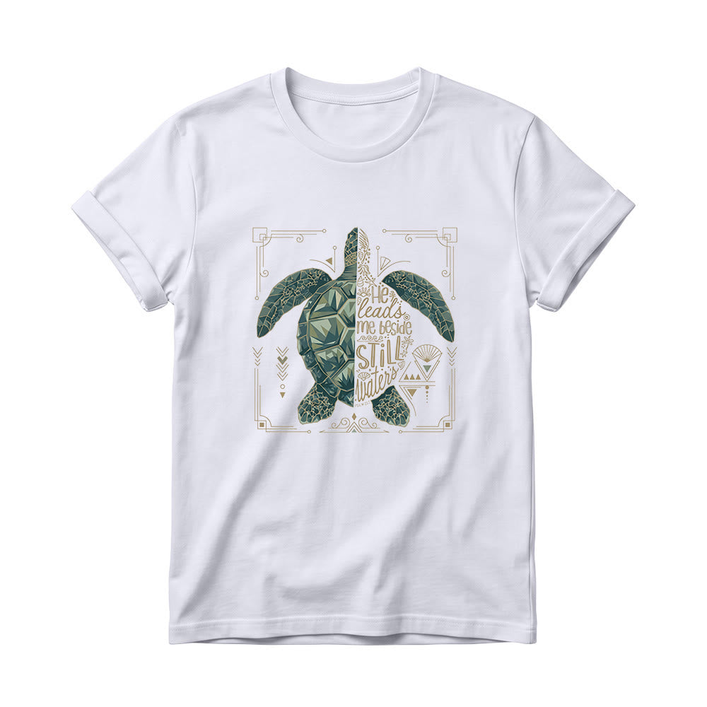 Christianartworkshop T-shirt à col rond pour femme avec bordure ornée d'une tortue marine géométrique fendue et d'une phrase dévotionnelle tirée d'un psaume - Blanc - 4XL - image 6