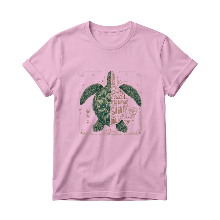Christianartworkshop T-shirt à col rond pour femme avec bordure ornée d'une tortue marine géométrique fendue et d'une phrase dévotionnelle tirée d'un psaume - Rose - 4XL - image 4