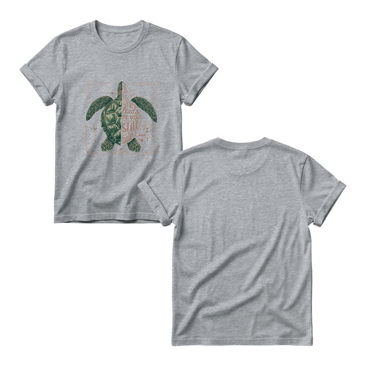 Christianartworkshop T-shirt à col rond pour femme avec bordure ornée d'une tortue marine géométrique fendue et d'une phrase dévotionnelle tirée d'un psaume - image 11