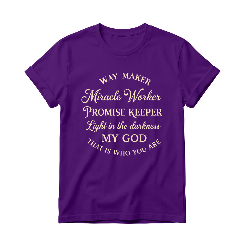 Christianartworkshop T-shirt à col rond pour femme, style vintage, avec inscription cursive et arc, créateur de miracles - Violet - 4XL - image 0