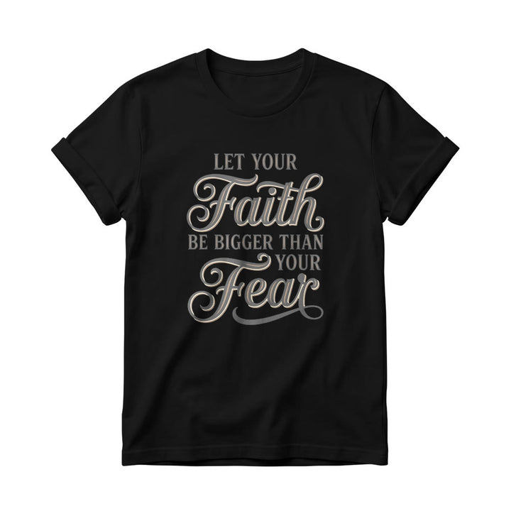 Christianartworkshop T-shirt décontracté à col rond pour femme avec accent décoratif en écriture cursive « Foi et Peur » - Noir - 4XL - image 7