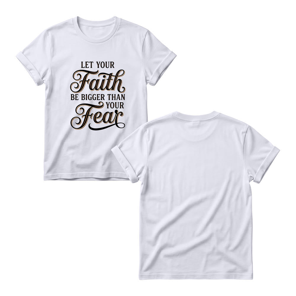 Christianartworkshop T-shirt décontracté à col rond pour femme avec accent décoratif en écriture cursive « Foi et Peur » - image 2