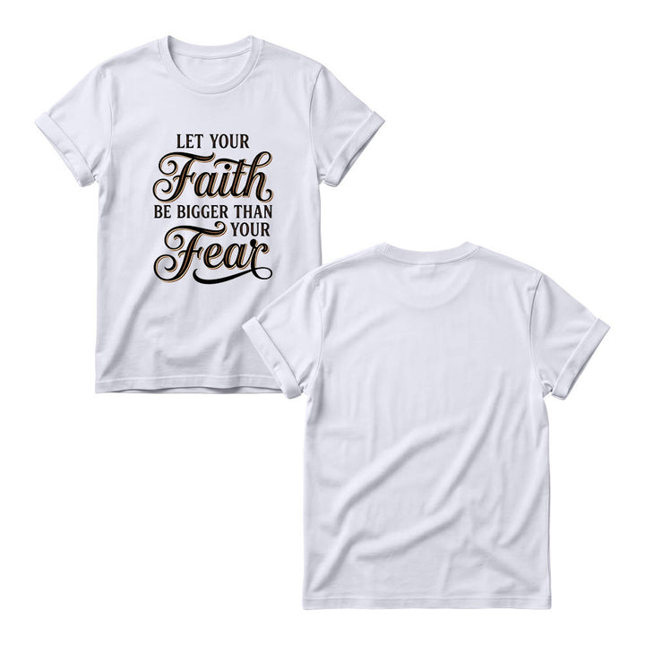 Christianartworkshop T-shirt décontracté à col rond pour femme avec accent décoratif en écriture cursive « Foi et Peur » - image 2