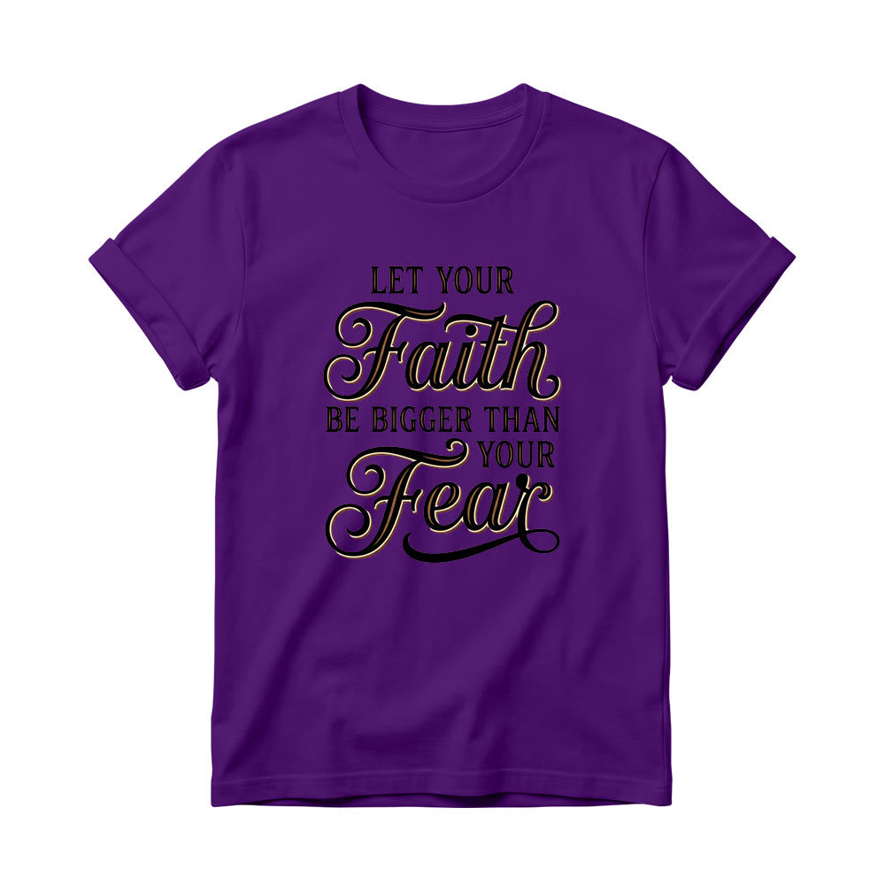 Christianartworkshop T-shirt décontracté à col rond pour femme avec accent décoratif en écriture cursive « Foi et Peur » - Violet - 4XL - image 3