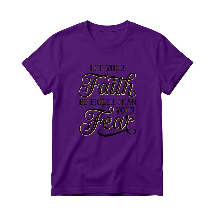 Christianartworkshop T-shirt décontracté à col rond pour femme avec accent décoratif en écriture cursive « Foi et Peur » - Violet - 4XL - image 3