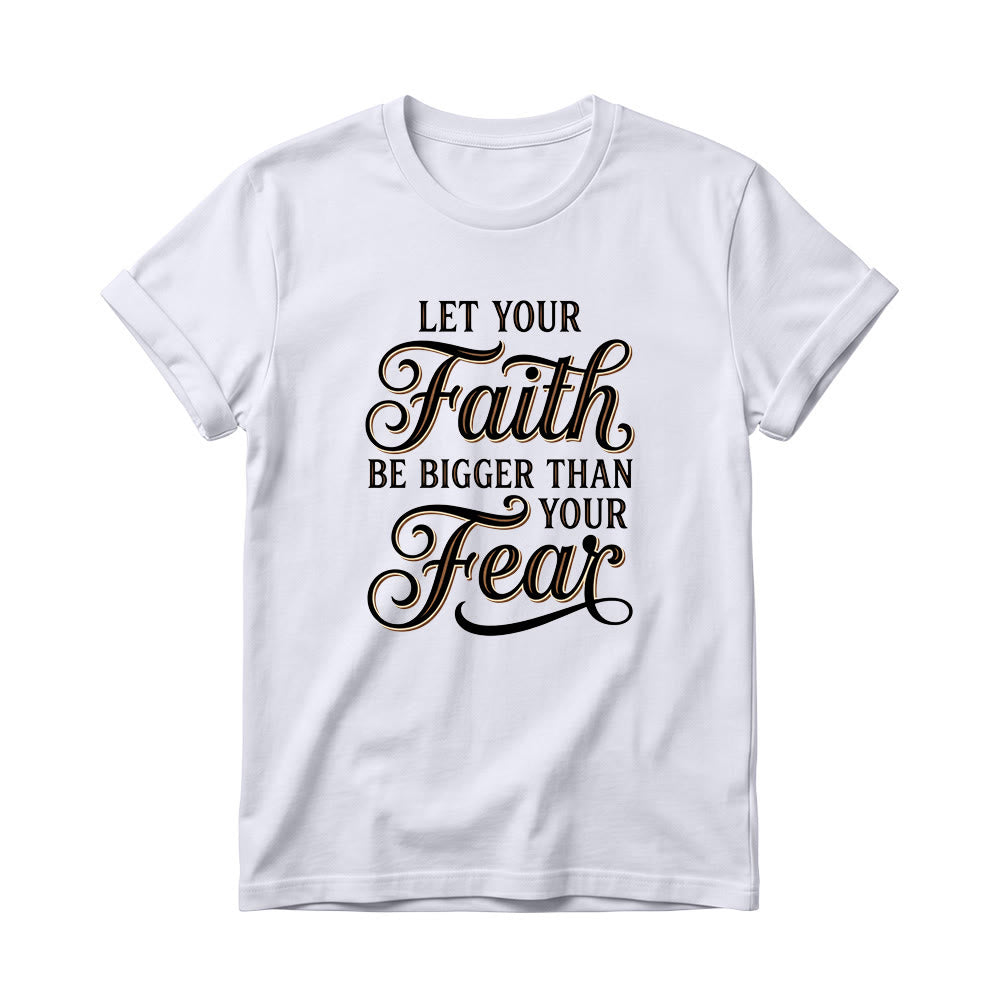 Christianartworkshop T-shirt décontracté à col rond pour femme avec accent décoratif en écriture cursive « Foi et Peur » - Blanc - 4XL - image 0