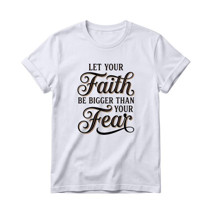 Christianartworkshop T-shirt décontracté à col rond pour femme avec accent décoratif en écriture cursive « Foi et Peur » - Blanc - 4XL - image 0