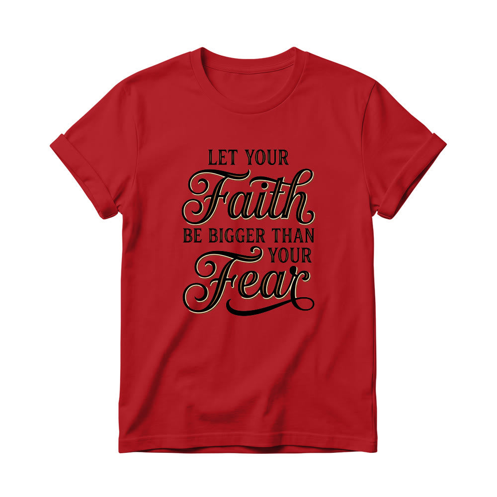 Christianartworkshop T-shirt décontracté à col rond pour femme avec accent décoratif en écriture cursive « Foi et Peur » - Rouge - 4XL - image 15