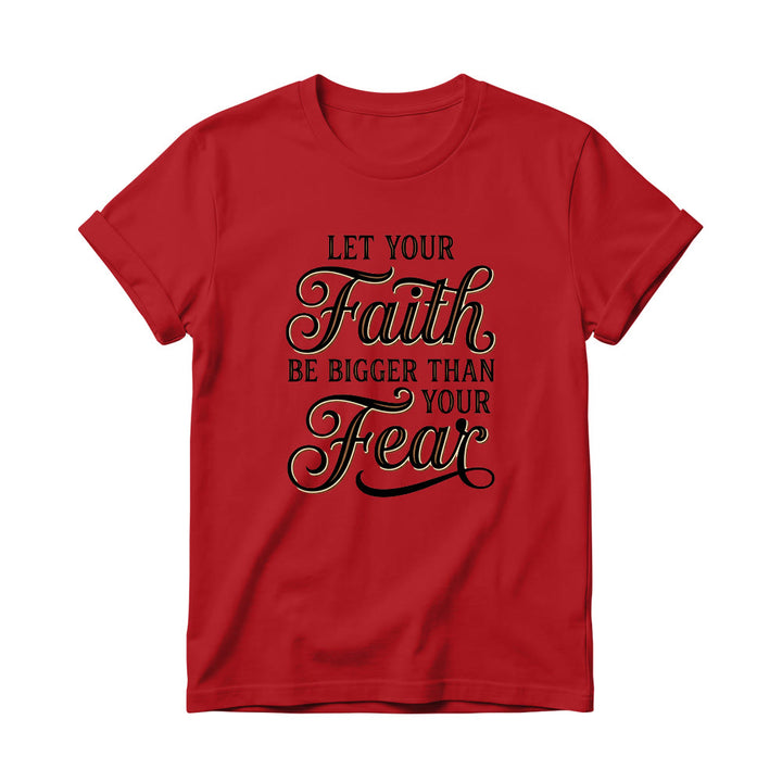 Christianartworkshop T-shirt décontracté à col rond pour femme avec accent décoratif en écriture cursive « Foi et Peur » - Rouge - 4XL - image 15