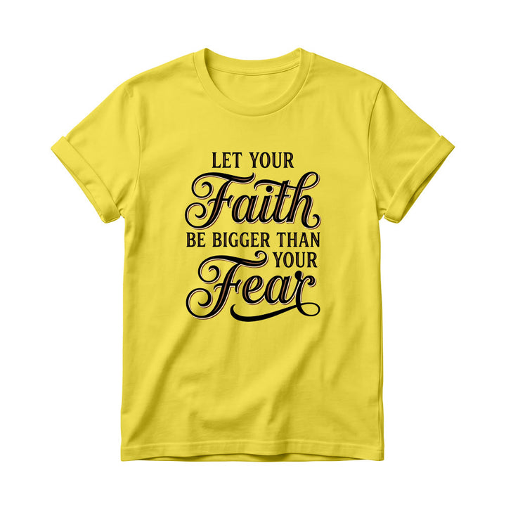 Christianartworkshop T-shirt décontracté à col rond pour femme avec accent décoratif en écriture cursive « Foi et Peur » - Jaune - 4XL - image 11