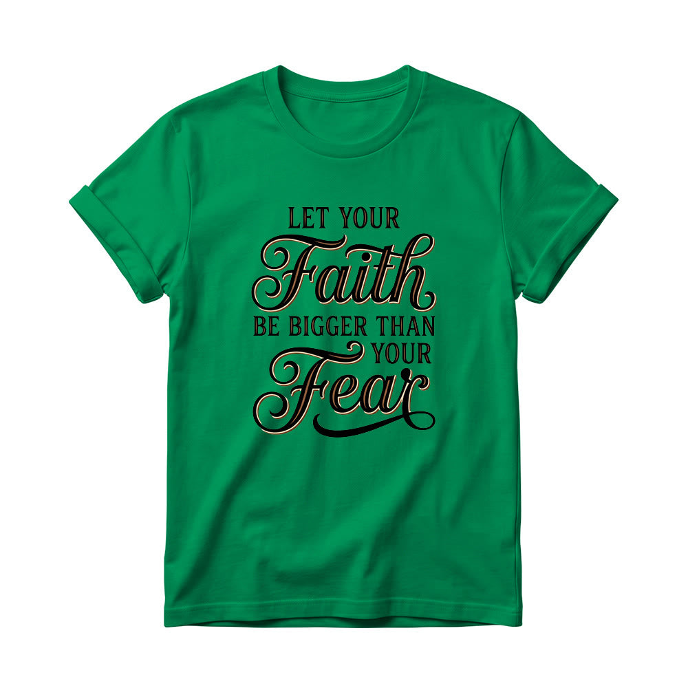 Christianartworkshop T-shirt décontracté à col rond pour femme avec accent décoratif en écriture cursive « Foi et Peur » - Vert - 4XL - image 17