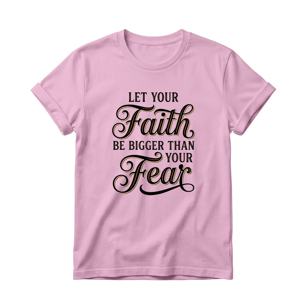 Christianartworkshop T-shirt décontracté à col rond pour femme avec accent décoratif en écriture cursive « Foi et Peur » - Rose - 4XL - image 9
