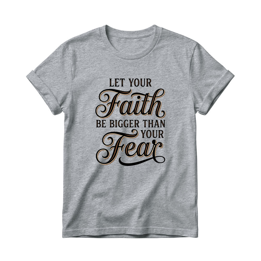 Christianartworkshop T-shirt décontracté à col rond pour femme avec accent décoratif en écriture cursive « Foi et Peur » - Gris - 4XL - image 13