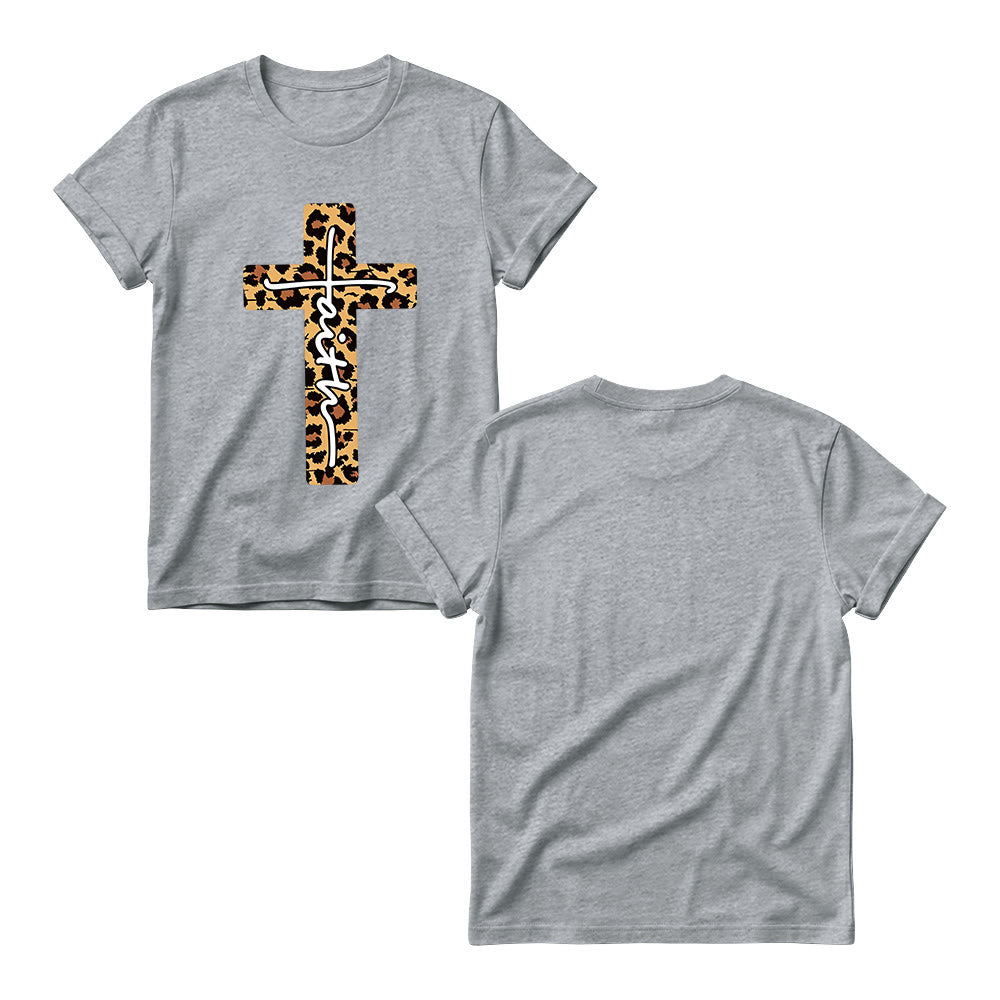Christianartworkshop T-shirt à col rond pour femme avec imprimé léopard, croix verticale et inscription manuscrite « Foi » à l'intérieur - image 13