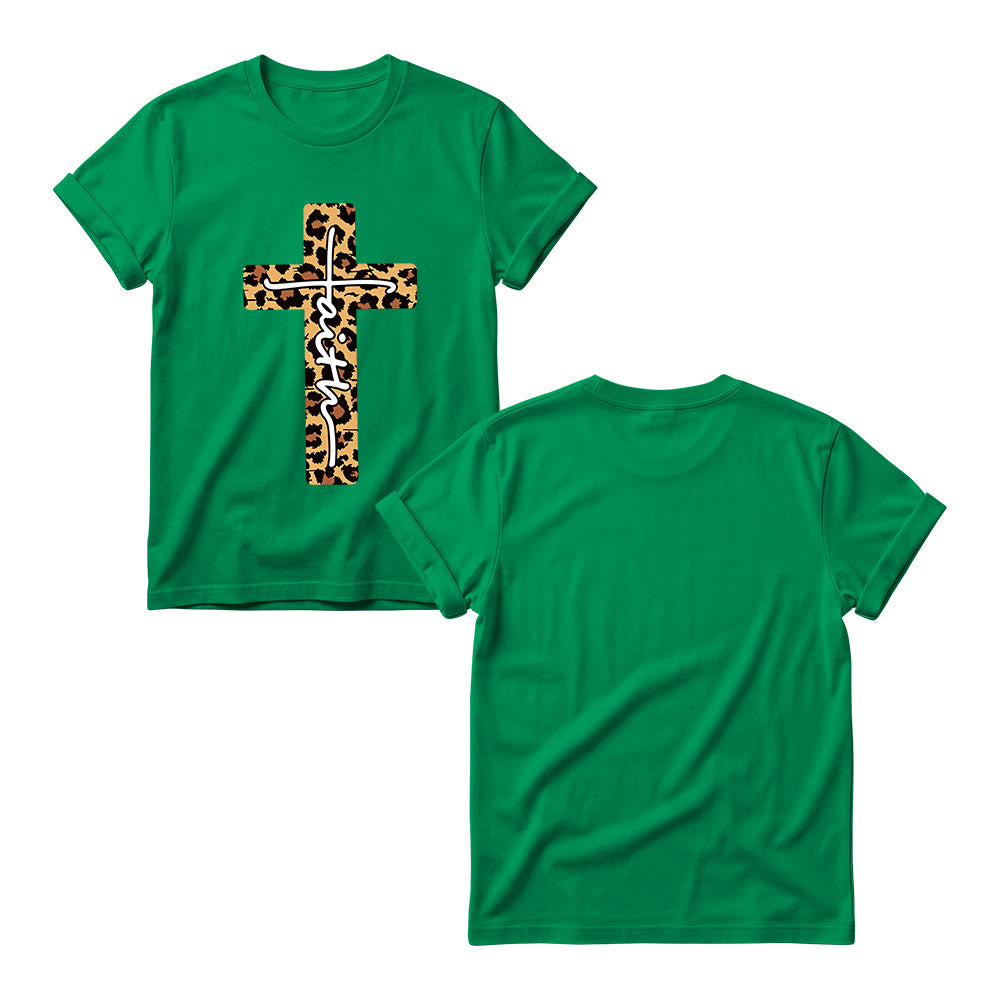 Christianartworkshop T-shirt à col rond pour femme avec imprimé léopard, croix verticale et inscription manuscrite « Foi » à l'intérieur - image 17