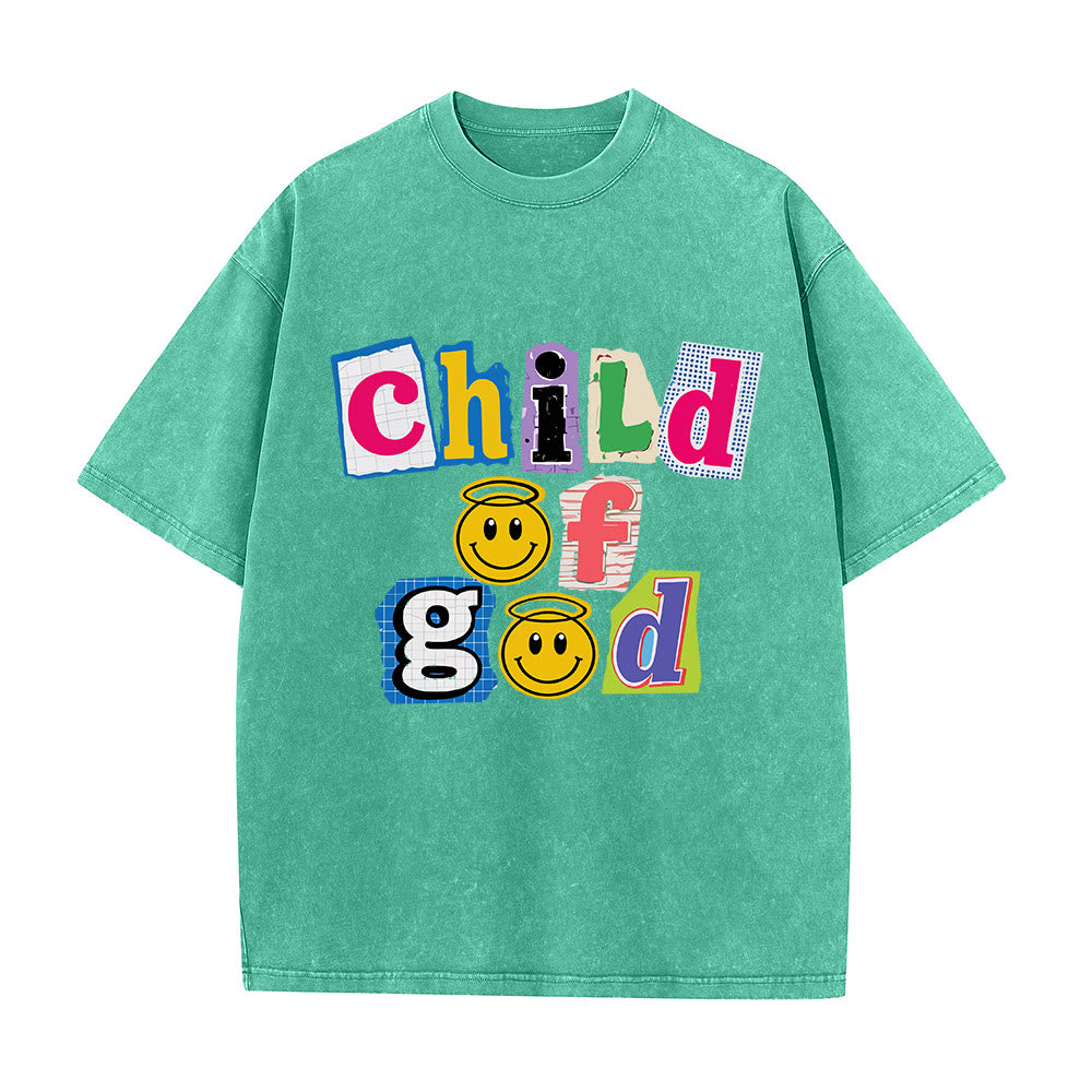 Christianartworkshop T-shirt délavé avec collage découpé, incrustation d'un visage souriant de l'Enfant de Dieu sur le devant et impression lavée - Vert - 5XL - image 5