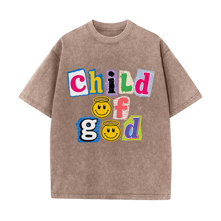 Christianartworkshop T-shirt délavé avec collage découpé, incrustation d'un visage souriant de l'Enfant de Dieu sur le devant et impression lavée - Brun - 5XL - image 2