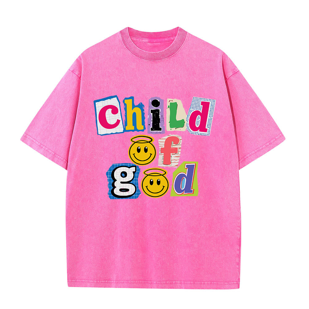 Christianartworkshop T-shirt délavé avec collage découpé, incrustation d'un visage souriant de l'Enfant de Dieu sur le devant et impression lavée - Rose - 5XL - image 7