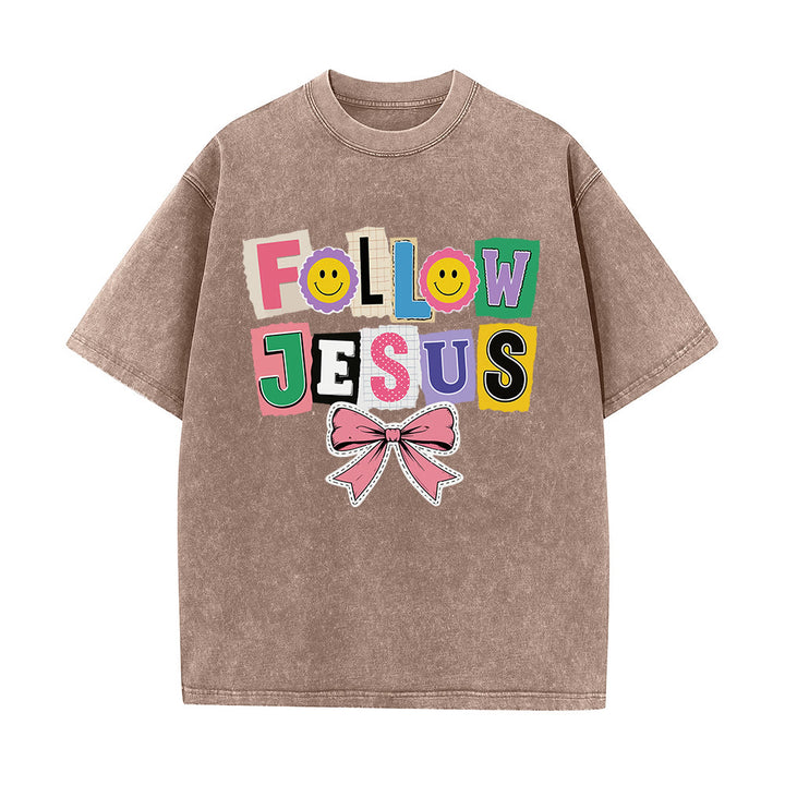 Christianartworkshop Lettre de scrapbooking Suivez Jésus Embellissement Nœud Ornement T-shirt délavé - Brun - 5XL - image 3