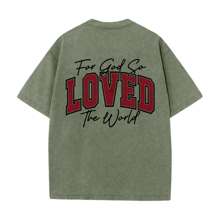 Christianartworkshop T-shirt lavé avec inscription « Jean 3:16 » (Poignée universitaire) au dos et côté poitrine : « Car Dieu a tant aimé le monde ». - image 26