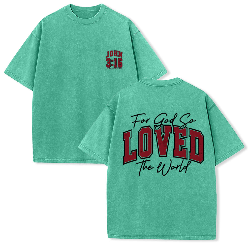Christianartworkshop T-shirt lavé avec inscription « Jean 3:16 » (Poignée universitaire) au dos et côté poitrine : « Car Dieu a tant aimé le monde ». - Vert - 5XL - image 3