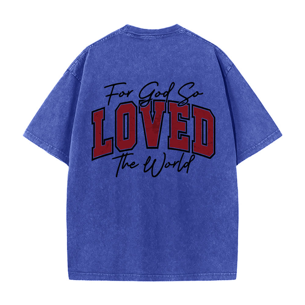 Christianartworkshop T-shirt lavé avec inscription « Jean 3:16 » (Poignée universitaire) au dos et côté poitrine : « Car Dieu a tant aimé le monde ». - image 17