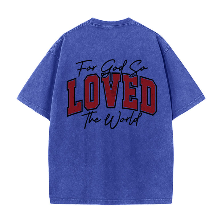 Christianartworkshop T-shirt lavé avec inscription « Jean 3:16 » (Poignée universitaire) au dos et côté poitrine : « Car Dieu a tant aimé le monde ». - image 17