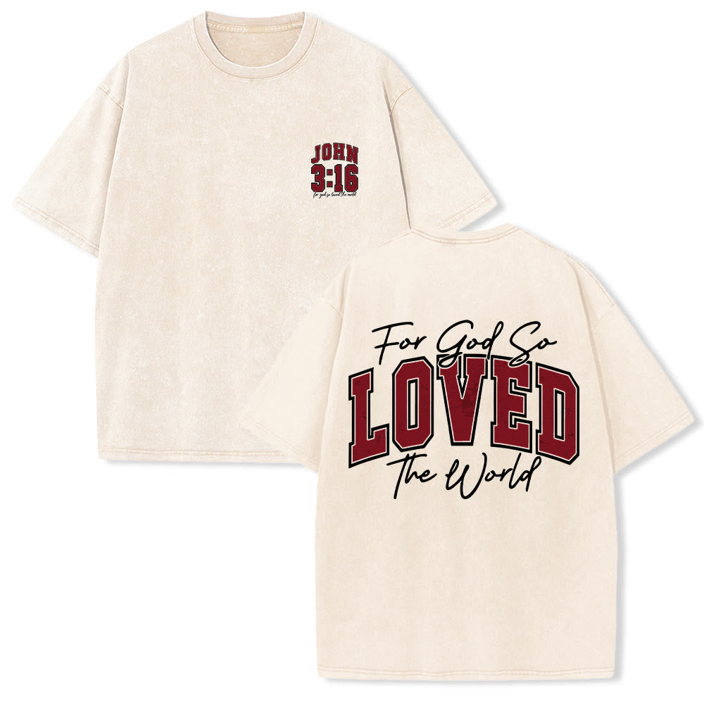 Christianartworkshop T-shirt lavé avec inscription « Jean 3:16 » (Poignée universitaire) au dos et côté poitrine : « Car Dieu a tant aimé le monde ». - Beige - 5XL - image 9
