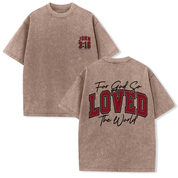 Christianartworkshop T-shirt lavé avec inscription « Jean 3:16 » (Poignée universitaire) au dos et côté poitrine : « Car Dieu a tant aimé le monde ». - Brun - 5XL - image 12