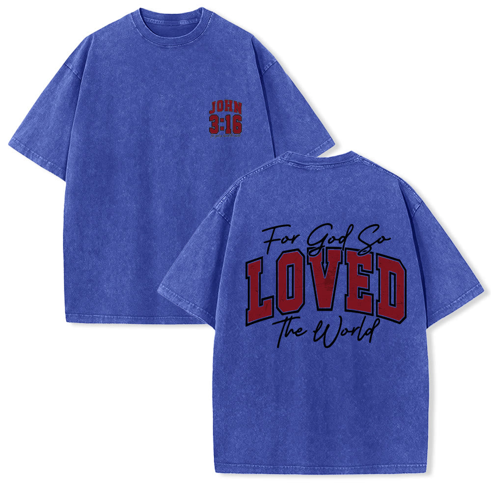 Christianartworkshop T-shirt lavé avec inscription « Jean 3:16 » (Poignée universitaire) au dos et côté poitrine : « Car Dieu a tant aimé le monde ». - Bleu - 5XL - image 15