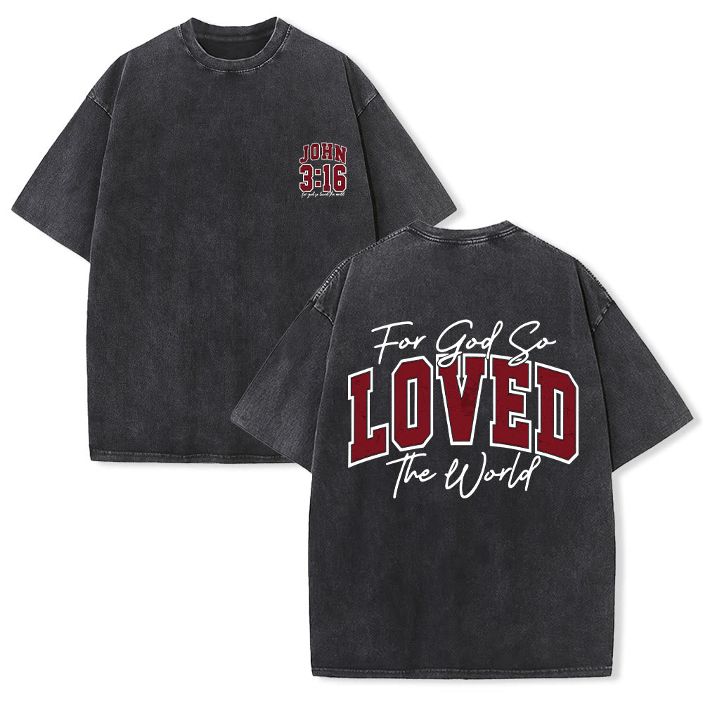 Christianartworkshop T-shirt lavé avec inscription « Jean 3:16 » (Poignée universitaire) au dos et côté poitrine : « Car Dieu a tant aimé le monde ». - Noir - 5XL - image 6