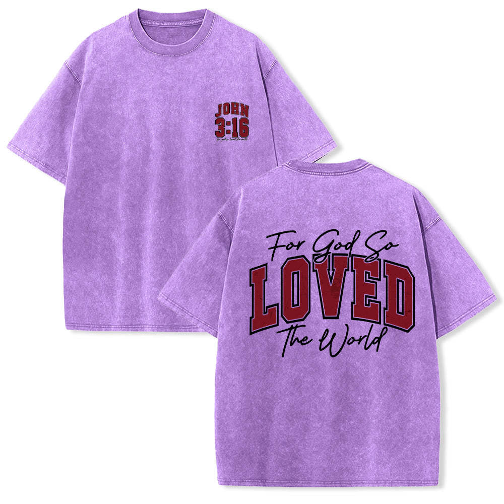 Christianartworkshop T-shirt lavé avec inscription « Jean 3:16 » (Poignée universitaire) au dos et côté poitrine : « Car Dieu a tant aimé le monde ». - Violet - 5XL - image 18