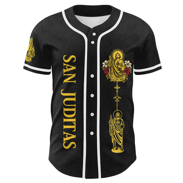 Christianartworkshop Maillot de baseball boutonné avec motif vertical de la sainte San Juditas Rosary Sainte et portrait de la sainte Lys et de la colombe au dos - image 7