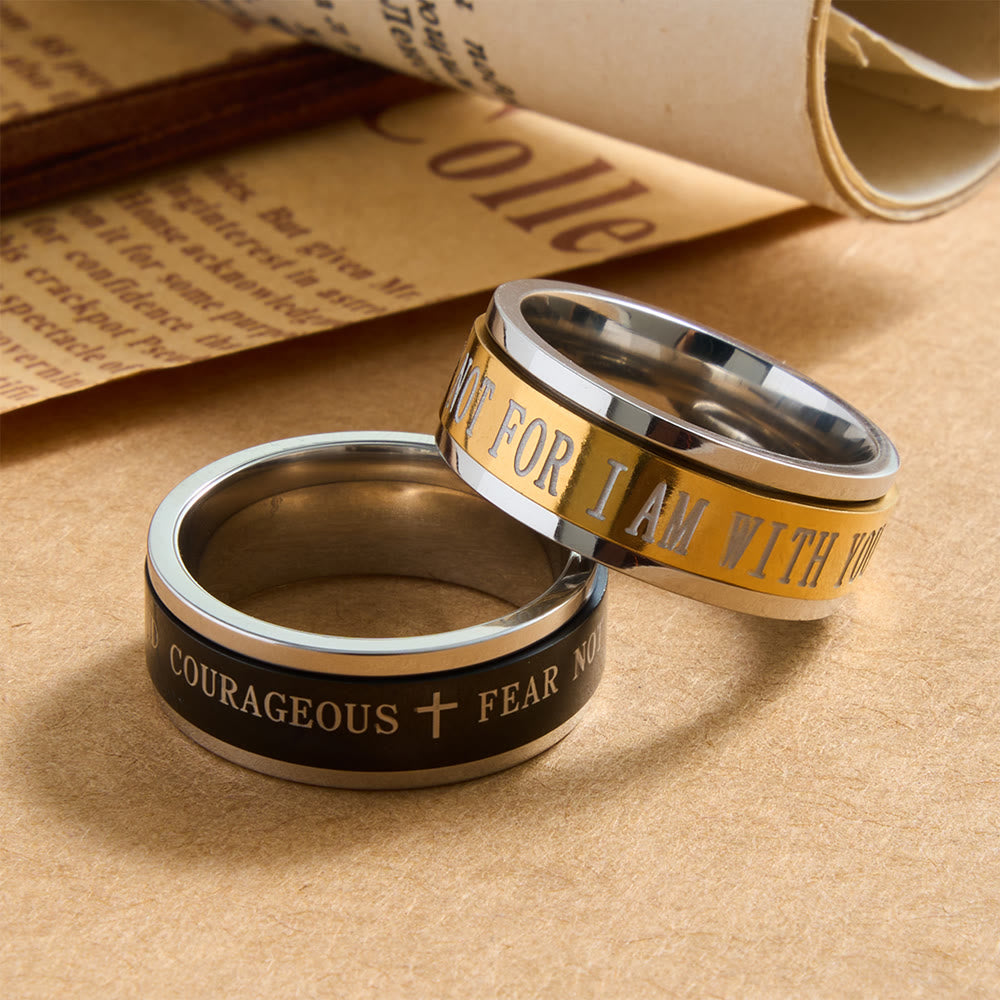Christianartworkshop Bague large rotative avec croix gravée et verset biblique, symbole intemporel d'une foi sacrée inébranlable. - image 0