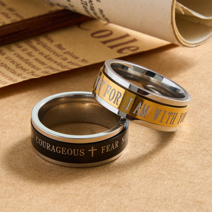 Christianartworkshop Bague large rotative avec croix gravée et verset biblique, symbole intemporel d'une foi sacrée inébranlable. - image 0