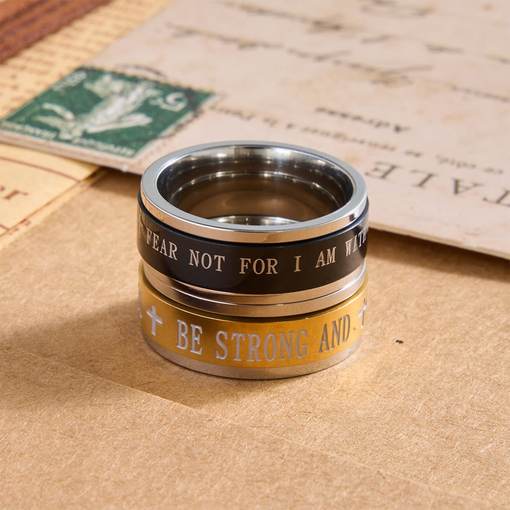 Christianartworkshop Bague large rotative avec croix gravée et verset biblique, symbole intemporel d'une foi sacrée inébranlable. - image 1