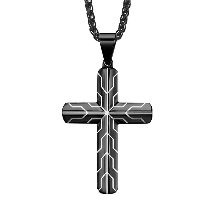 Christianartworkshop Collier pendentif croix gravée motif éclair bleu brillant : emblème intemporel de douce protection céleste - Noir - image 4