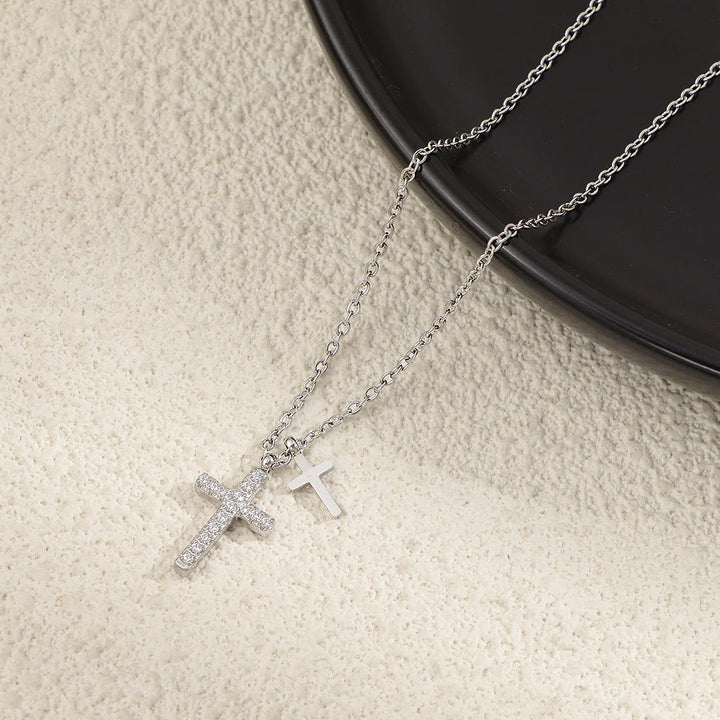 Christianartworkshop Collier superposé à pendentif mini croix double couche : emblème intemporel de douce protection céleste - Argent - image 4