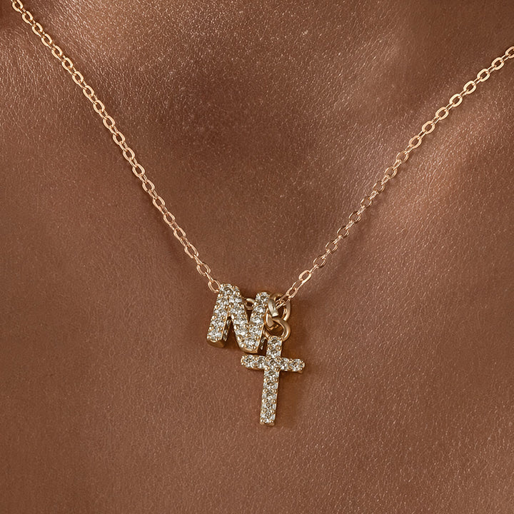 Christianartworkshop Collier pendentif double croix orné de strass et de lettres initiales A à Z : emblème intemporel de douce protection céleste - N - image 15