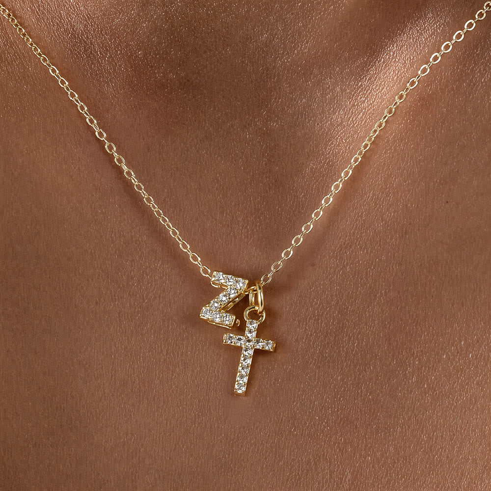 Christianartworkshop Collier pendentif double croix orné de strass et de lettres initiales A à Z : emblème intemporel de douce protection céleste - Z - image 27